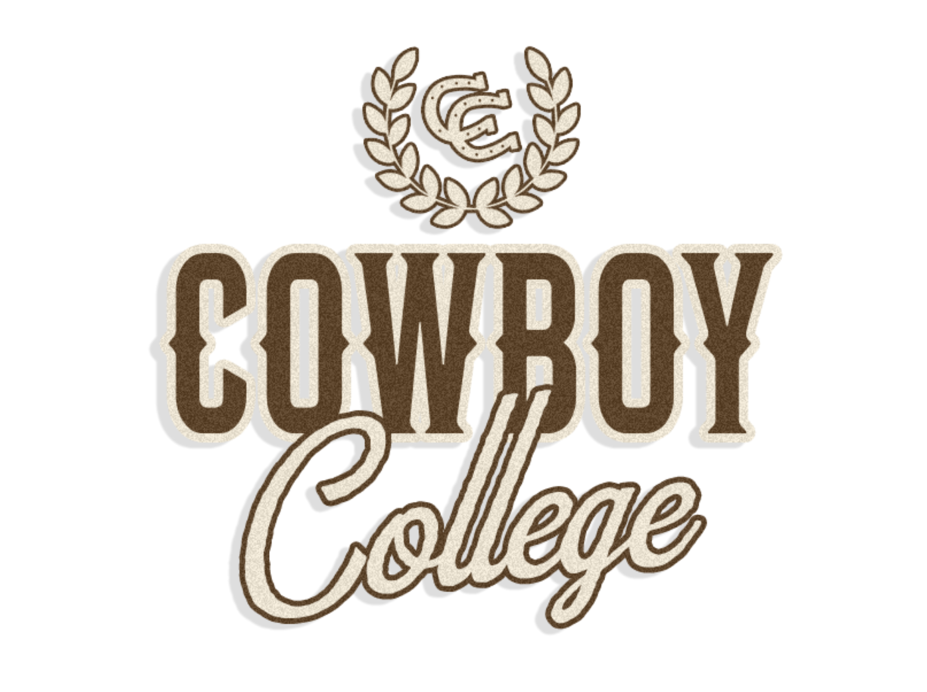 Logo for 'Cowboy College' with a decorative element on a white background